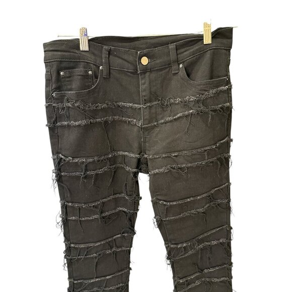 MNML X597 Paneled Skinny Stacked Distressed Denim Black Size 30 RN 139488 EUC - Picture 3 of 6